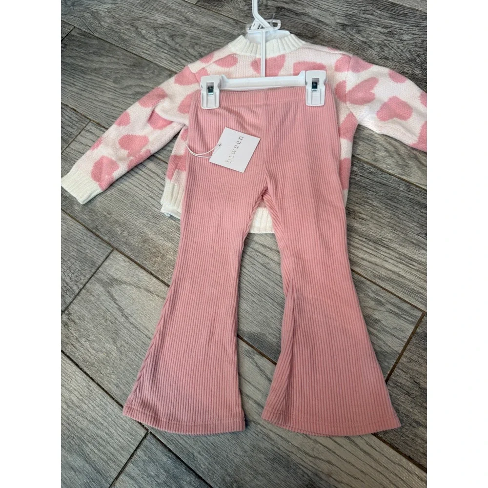 Btween Cardigan Flare Pants Headband Set 2T Girls Heart 3 pc NWT Outfit Toddler - Picture 3 of 13